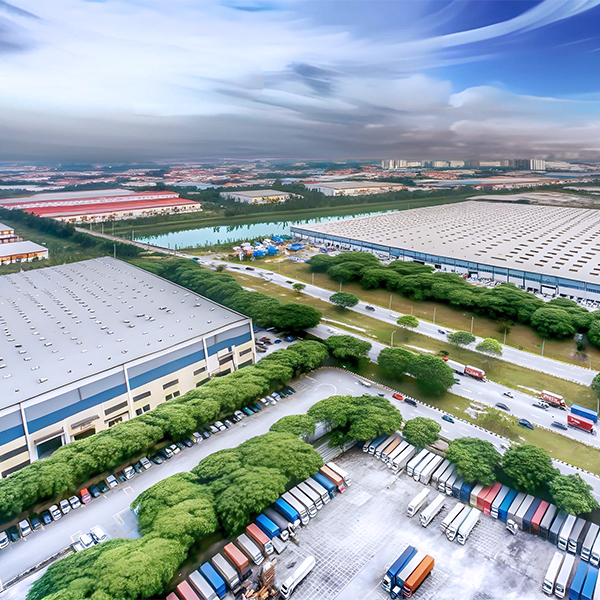 Aerial view of tarpaulin manufacturing company facility