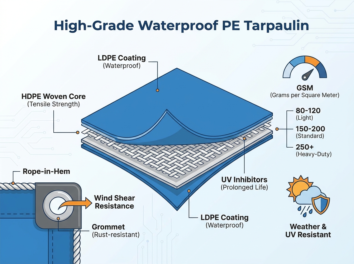 Waterproof PE tarpaulin used for outdoor agriculture shelter